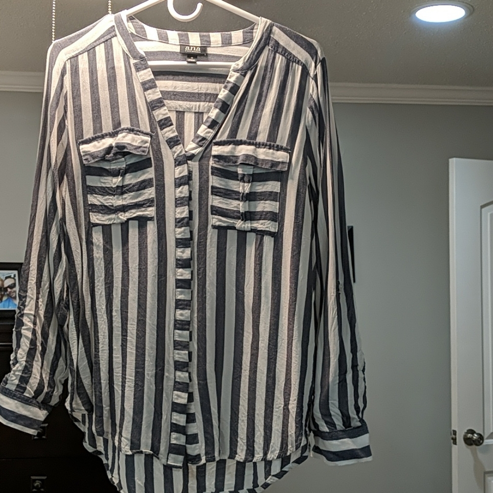 Blue and White striped long sleeve shirt